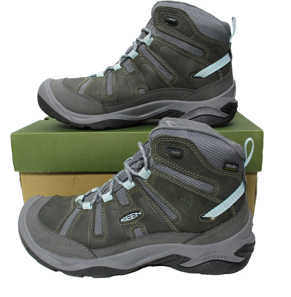 KEEN Circadia Mid Hiking Boots Womens Sz 10 Gray Blue Leather Waterproof